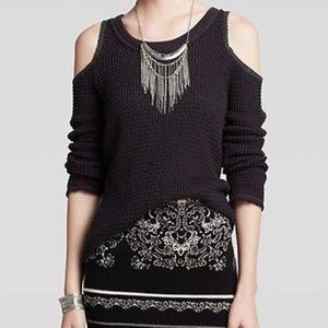 free people sunrise pullover top cold shoulder thermal waffle knit sweater